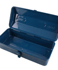 Heavy Duty Iron Toolbox With Extended Telescopic Handle Built Tough For Working Crews And Weekend Home Repair Tasks Blue Metallic Storage Container open view showing interior space