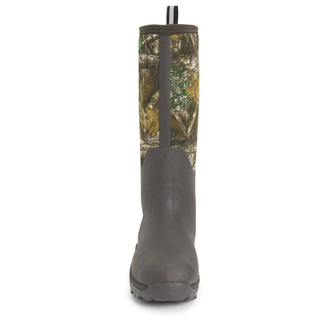 Men's Woody Max Rubber Insulated Work Boots Realtree Edge Camo Waterproof Hunting Footwear for Severe Wet and Extreme Cold Conditions, front view.