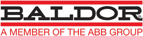 Logo of Baldor, a member of the ABB Group, in bold black and red text on a white background.
