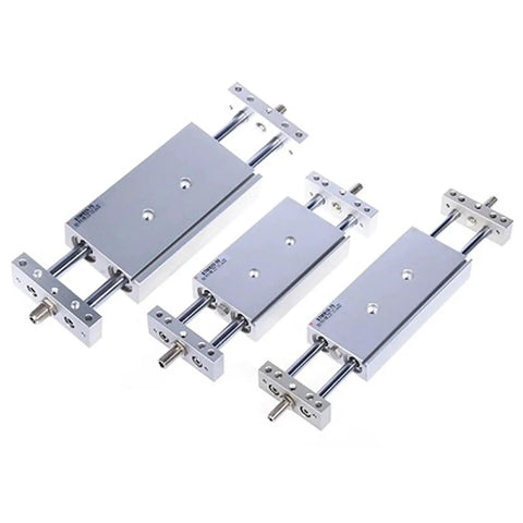 Shop Floor Bad Boy Double Acting Pneumatic Cylinder With Dual Rod Slide Tab Mount Knockout Air Actuator For Heavy Duty Push Pull And Smooth 10 To 25mm Bore Ops, featuring three sizes.