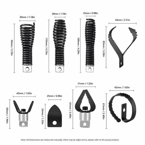 Heavy Duty Eight Piece Drain Auger Head Replacement Kit For General Mini Rooter Pro Compatible spiral heads and tips dimensions