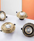 Top Notch 10 Pack Brass Led Downlights, 10W Eyeball Retrofit Spot Lights, Dimmable Recessed Lighting Kit showing ornate designs.