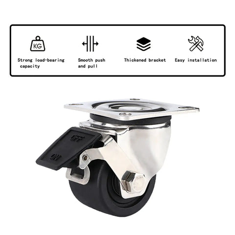 Set Of 4 Heavy Duty Swivel Casters With Locking Brakes 3 Inch Universal Wheels close-up of a durable caster with black wheel and locking mechanism.