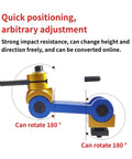 Heavy Duty CNC Mill Machine Positioner Featuring Adjustable Work Stop Locator and Secure Vise Limiter for Dead On Accuracy and No Fuss Shop Setup. Adjustable 180-degree positioning arm.