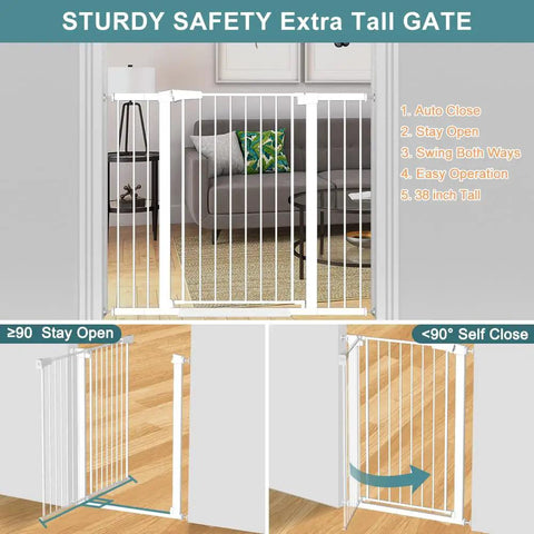 Extra Tall Baby Gate Stand 38 Inch Tall Adjustable Wide 25.59 To 84.64 Inch Metal Walk Through Gate for Doorways and Stairs