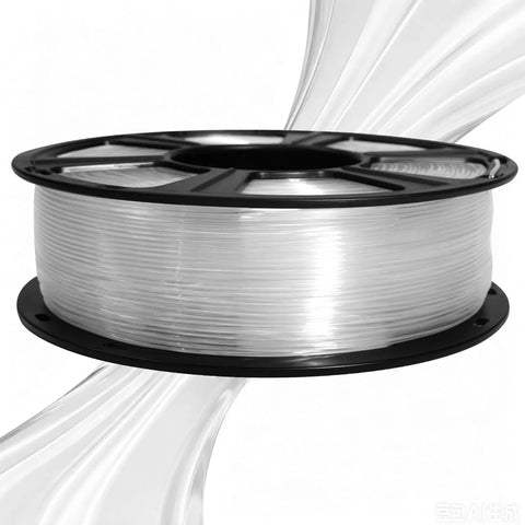 Go-To Clear PLA Filament 1.75 Mm For 3D Printing, smooth and transparent filament on a spool, ideal for prototypes.