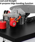 Close-up view of Portable Benchtop Edge Bander With Automatic Cut, Double Sided Gluing, Desktop Woodworking Binding Machine, Powerful Cylinder And High Hardness Cutter For Precise, Durable Banding For DIY Pros, showing dual-purpose edge banding.