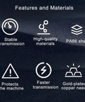 Features of Heavy Duty Workhorse M12 Five Pin Straight Extension Cable, highlighting stable transmission and high-quality PA66 shell.
