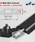 Heavy Duty Wire Protector Tubing With Non Slip Surface Stick-On Cable Covers for Floor and Wall, dimensions shown, cables inside