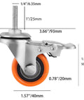 Heavy Duty Pvc Caster Wheels Smooth Rollin Two Inch Thick With 360 Swivel And Locking Brake side view with dimensions