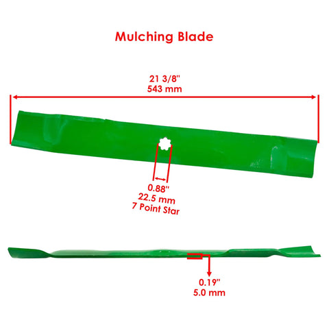 Badass 38 Inch Mulching Replacement Blades For Lawnmower Deck With Heavy Duty Powder Coating Smooth Fitment For John Deere Stx Tractors Tough Yard Work Gear Upgrade Your Ride With These Beast Cutting Tools 2 Pack showing dimensions and details.