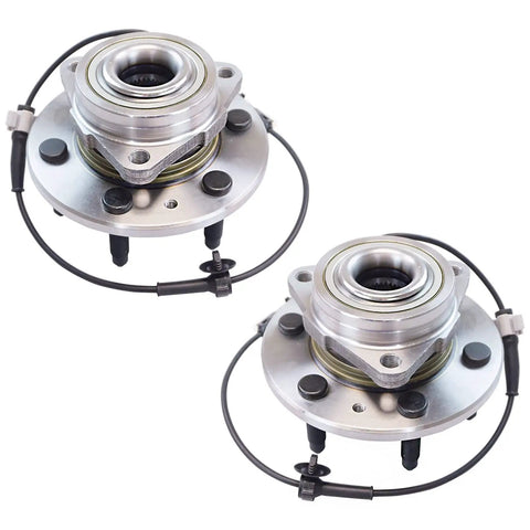 Premium Wheel Bearing And Hub Assembly Pair For Quick Garage Swaps Featuring Heavy Duty Steel Components And Rock Solid Road Ready Performance Guaranteed Fit, showing two assembled hub units.
