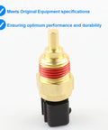 Coolant temperature sensor (ECT) with brass body, red threaded seal, and black plastic connector.