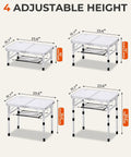 Adjustable Camping Table Folding Lightweight 5Lb Table With Four Height Levels 10 14 19.4 And 23.4 Inches Compact 23.6 By 15.7 Inches