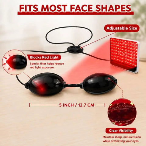 Top Shelf 4 Pack Semi Clear Safety Glasses For Tanning Beds And Sunbeds No Sweat Adjust Red Light Therapy Goggles With See Through Lenses and Laser Beauty Treatments, adjustable size, blocks red light, 5 inch