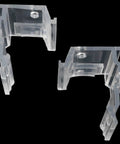 Two Piece Clear Concealed Mounting Brackets For One Inch Vinyl Or Aluminum Mini Blinds Heavy Duty Plastic Build on black background.