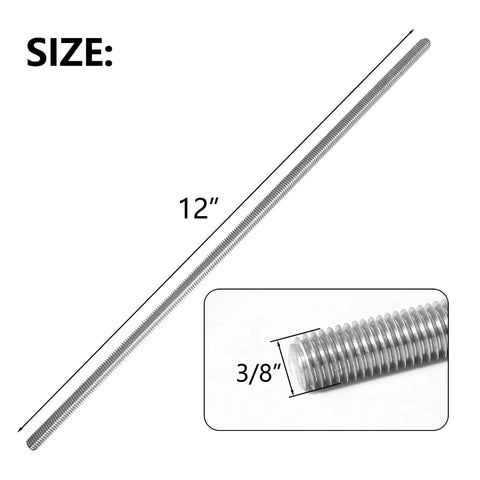 Qlvily 304 stainless steel 3/8-16 fully threaded rod, 12-inch length, right-hand threads