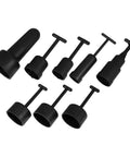 Slick Eight Piece Light Socket Ring Remover Plastic Wrench Set G9 E14 E26 E27 Bulb Base Adapter in matte black finish.