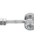 Heavy Duty Sliding Door Roller With Double Bearing Glass Wheel For Smooth Sliding Cabinet Pulley, polished silver finish, detailed view.
