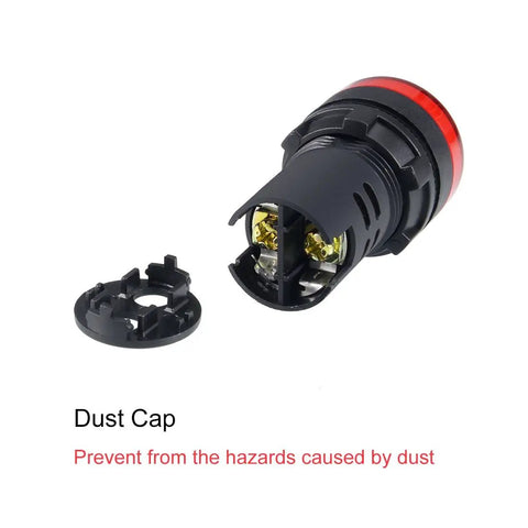 Two Pack Red And Green LED Indicator Lights AC/DC 110V 22mm Panel Mount with open dust cap to prevent hazards for electrical control panels