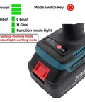 Rock Solid Heavy Duty Cordless Electric Rivet Gun And Nut Tool Kit battery with gear indicators and mode switch.