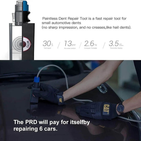 Gnarly Paintless Dent Repair Kit Knocks Out Door Dings And Hail Damage Fast With Gloves Included Quick Fix For Car Bodywork No Paint Damage DIY Auto Body Repair Must Have Gear, featuring dent repair tool and user gloves.