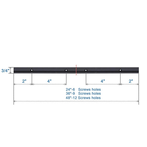 Rock Solid 48 Inch Aluminum T Track For Woodworking Two Pack Built Tough Anodized Finish with screw hole measurements.