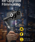 3 Axis Smartphone Gimbal Stabilizer Foldable Handheld For iPhone And Android with smartphone attached, focus wheel visible