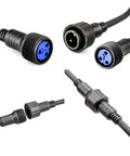 Top Tier Waterproof Power Cable Extension Featuring 3 Pin 13Awg Connectors Ip65 Rated 16.4 Foot Stage Lighting Cord close-up of connectors