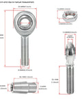 Badass 3/8 Inch 24 Thread Chromoly Heim Joint Rod End Kit dimensions showing spherical rod joint and heavy duty jam nuts.