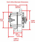 Ford 1Wire Alternator 140 Amp High Output 12 Volt Internal Regulator With Single Groove V Belt Pulley And Fan Baffle dimensions diagram.