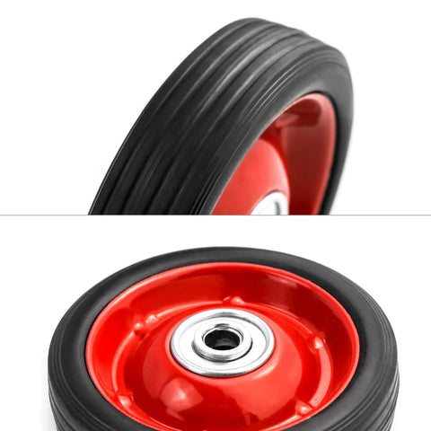 Top Shelf 5 By 1 Point 5 Inch Rubber Caster Wheels Two Pack with black rubber tire and red core, designed for smooth rolling on carts.