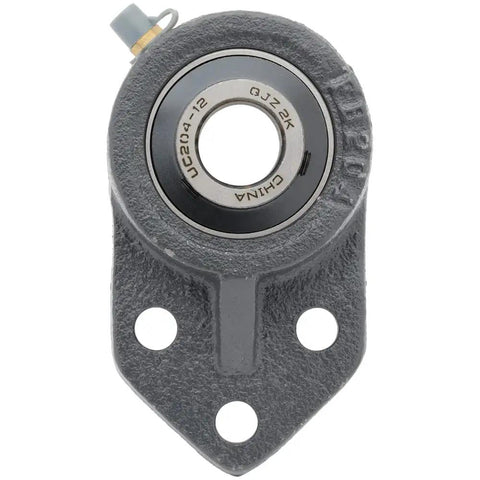 Rock Solid Heavy Duty Three Bolt Flange Mount Ball Bearing Insert Unit With Rugged Cast Iron Housing and Tight Set Screw Locking For Industrial Machinery, top view.
