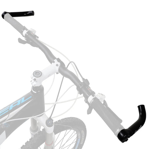 Lightweight Bicycle Handlebar Extender For Mountain And Hybrid Bikes Fits Seven Eighths Inch 22.2mm Flat Handlebars 150mm Bar End With Plugs Ergonomic Durable Die Cast Alloy Gloss Black Finish, Go To Upgrade mounted on mountain bike