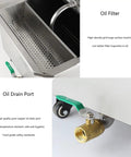 Heavy Duty 550W Commercial Fryer Oil Filter Cart With 65L Tank And Quick Pump System showing oil filter and drain port.