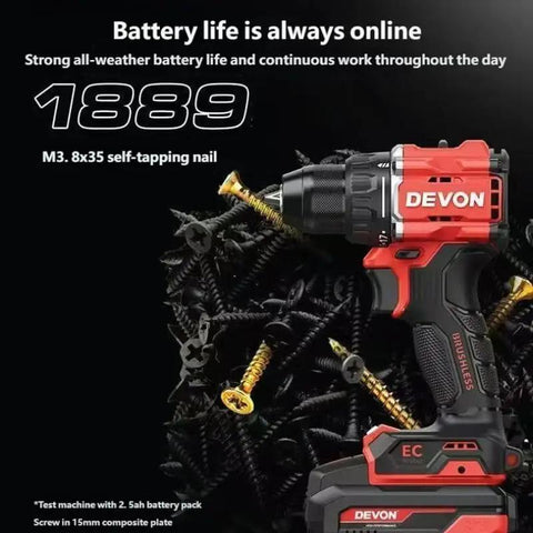 Pro Grade 20V Brushless Cordless Drill Driver Kit Featuring Badass 55Nm Torque Output And Rugged 10mm Chuck with screws.