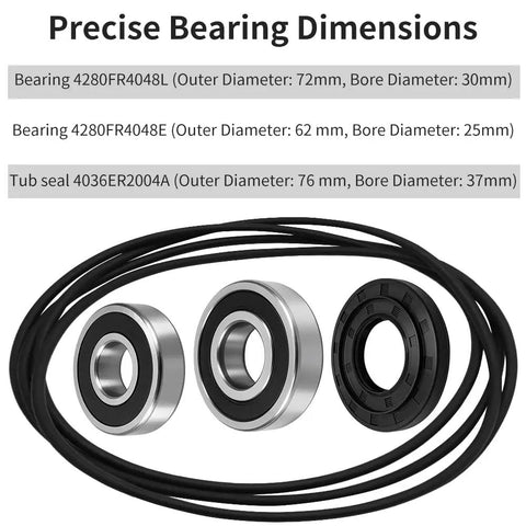 Front Load Washer Tub Bearing And Seal Repair Kit For Kenmore And LG Machines Cuts Down On Rattling Vibrations And Water Drips With A Hassle Free Drop In Fix That Puts Your Laundry Game Back In High Gear Right Now showing precise bearing dimensions and seals.