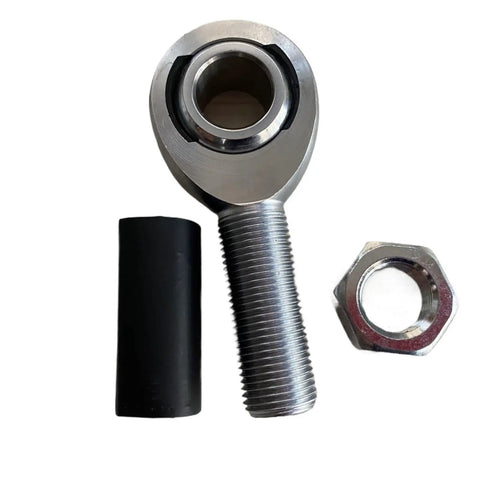 Rugged Two Pack Male Rod Ends With Nuts Featuring Fifty Eight Inch Self Aligning Rose Joint Bearings In Zinc Plated Steel displayed with nut.