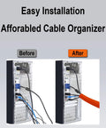 Before and after using Durable HDPE Non-Split Corrugated Wire Loom Tubing In Red 1 Inch Diameter By 100 Feet for cable organization.