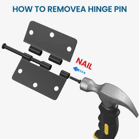 How to remove a hinge pin from a Top Shelf Slick Matte Black Door Hinge Kit using a hammer and nail.