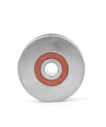 Heavy Duty Deep V Groove Sliding Gate Rollers With Slick Glide Action And Tight Track Fit For Smooth Operation 60 Degree Angular Design 8mm Bearing Bore 40mm Diameter Rustproof Hardware Set showing a metal roller with 8mm bore.