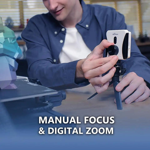 Total Game Changer Wireless 3D Printer Camera With Sweet Live Streaming And Hella Easy Plug And Play Wifi For Remote Monitoring Digital Zoom And Time Lapse Prints On Prusa Frames, manual focus adjustment.