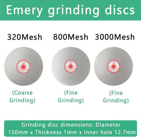 Emery grinding discs for Workhorse Wet Bench Sander And Electric Knife Sharpener, 150mm diameter, for various polishing needs.