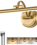 Cordless Picture Light For Wall Mount, Dimmable Art Lighting For Paintings With Remote, Battery Powered Wall Sconce, Brass Finish