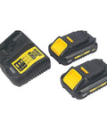 Heavy Duty 18V Cordless Hammer Drill Brushless Motor Kit With Two 3.0 Ah Lithium Ion Batteries and compact charger setup