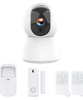 Clear Shot 4K Indoor Security Camera And Pet Watcher With 360 Pan Tilt Two Way Audio, white design with accessories.