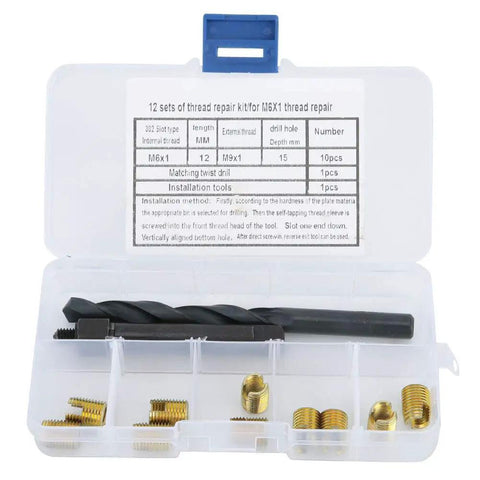 12 Piece M6x1 Thread Repair Kit With Self Thread Inserts Drill Bit And Installation Tool For Automotive Machinery Electronics