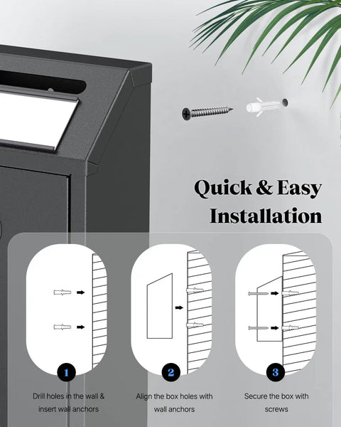 Locking Money Box For Cash Tips And Payments, Wall Mount Mailbox With Magnetic Label Holder installation guide