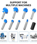 Box Router Bit Set 8 Pc Solid Carbide 1/4 Inch Shank Woodworking Bits With 1/4 To 1 Inch Round Nose Double Flute for Half Round Grooves