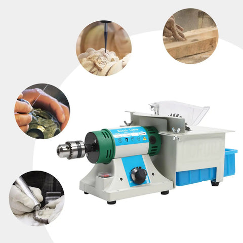 750W Variable Speed Bench Grinder And Badass Heavy Duty Shop Rig For Jewelry Polishing And Stone Carving With Hella Precision Lapidary Saw and Sweet Finishing Touch Ups To Get The Job Done Right, side view with attachments.